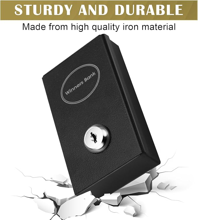 Reallnaive 1 Pack Metal Box for Gamblers Pocket Sized Winner Bank Casino Cash Box with 2 Keys Portable Casino Money Safe strongbox for Cash Saving Go Home Money Gifts (Black,Classic) - Image 4