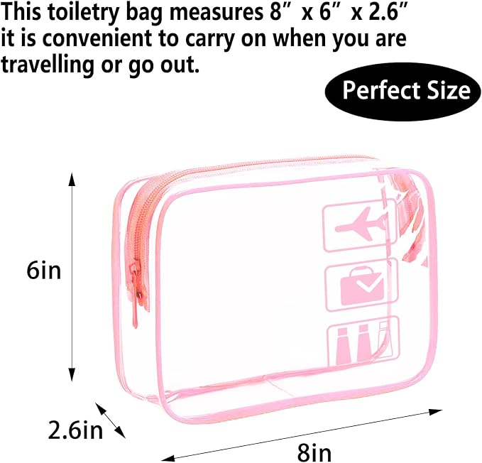 TSA Approved Toiletry Bag 3 Pack,Clear Travel Bags for Toiletries | Carry on Airport Airline Compliant Bag ,Clear Makeup Bags Toiletry bags Quart Size Travel Bag, Pink - Image 2
