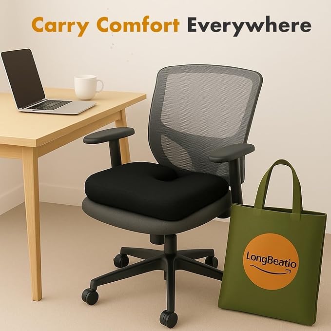 Premium Memory Foam Seat Cushion with Carrying Bag & Cooling Gel for Office Chair, Wheelchair, Travel, Car Seat, Gaming Chair for Coccyx & Tailbone Pain, Back Pain Relief, Sciatica Support - Image 4