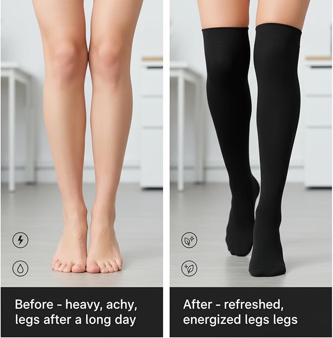 3 Pairs Compression Socks for Women Men 15-20 mmHg | Knee High Compression Stockings Soft Nylon Support Socks for Athletic Running Travel Office Daily Wear & Muscle Recovery - Image 4