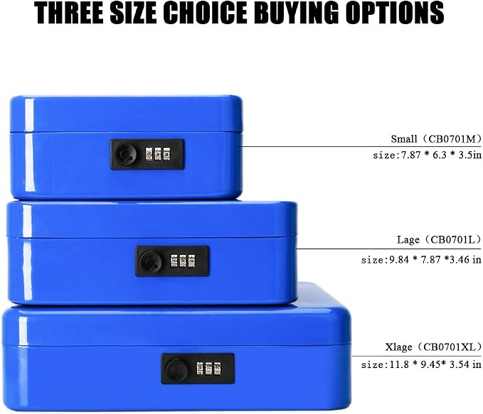 Jssmst Medium Cash Box with Combination Lock-Durable Metal Cash Box with Money Tray Blue, 7.87 x 6.3 x 3.35 inches, CB0702M - Image 6