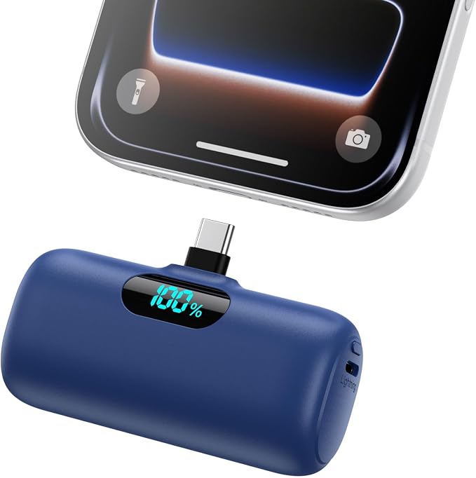 Feob Mini Portable Charger 5000mAh Power Bank,15W PD USB C Cell Phone Portable Power,LCD Display Battery Pack Compatible with iPhone 17/Air/17 Pro/17Pro Max/16/15 Android/Samsung/Moto(Type-C Only) by Feob