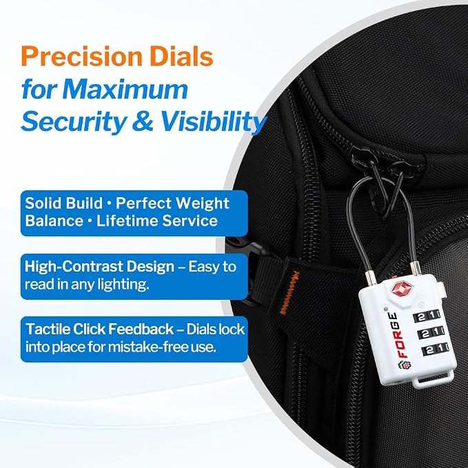 TSA Approved Cable Luggage Locks, Re-settable Combination with Alloy Body (White 4 Locks) - Image 4