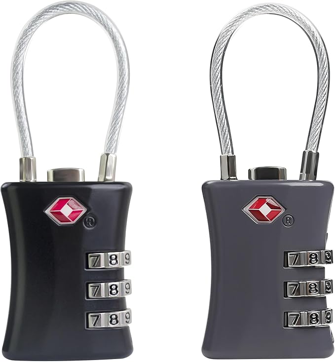TSA Locks for Luggage, Small Combination Padlock with Cable, Luggage Locks TSA Approved for International Travel Essentials, Suitcase, Backpack Zipper, Locker, Flight Attendant Accessories by SpecializeinCombinationLock