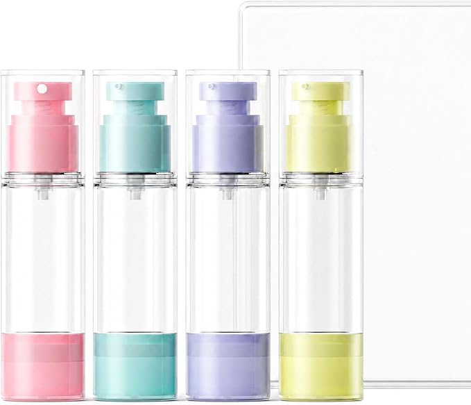 4 Pack Airless Pump Bottles, 1 oz Leakproof Travel Bottles with Pump for Toiletries, Small Empty Containers with Lids for Lotion Creams Serum Skin Care Shampoo Cosmetic Moisturizer Dispenser by WXOIEOD