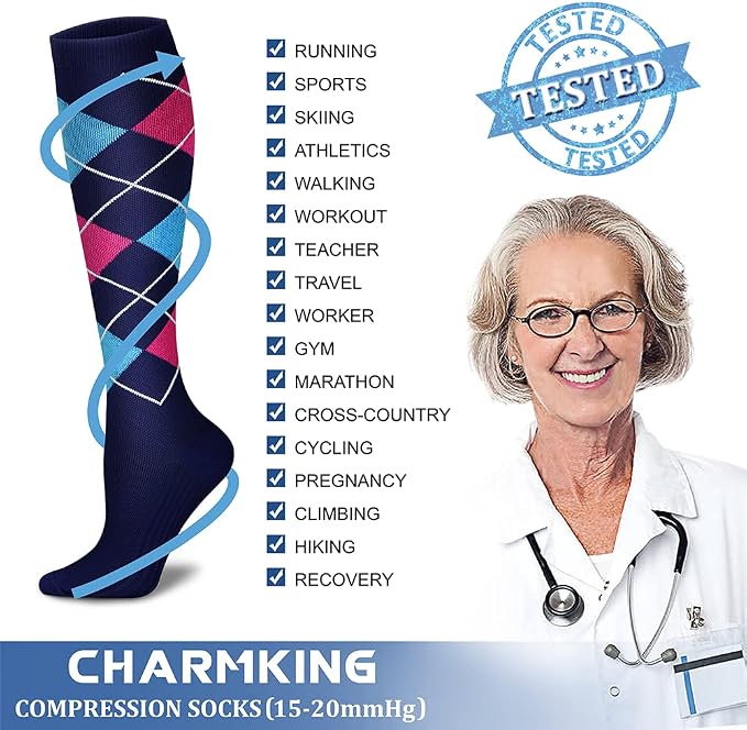 CHARMKING 6 Pairs-Compression Socks for Women & Men Circulation Best Support for Nurses, Running, Athletic,Flight Travel - Image 5