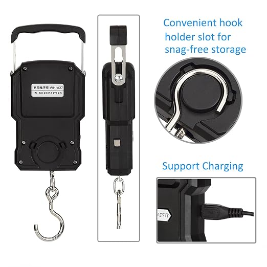 Rechargeable Lugagge Scale Portable Electronic Hook Scale Digital Hanging Bag Luggage Weight Scale Fishing Scale with Measuring Tape 165Lb Black - Image 6
