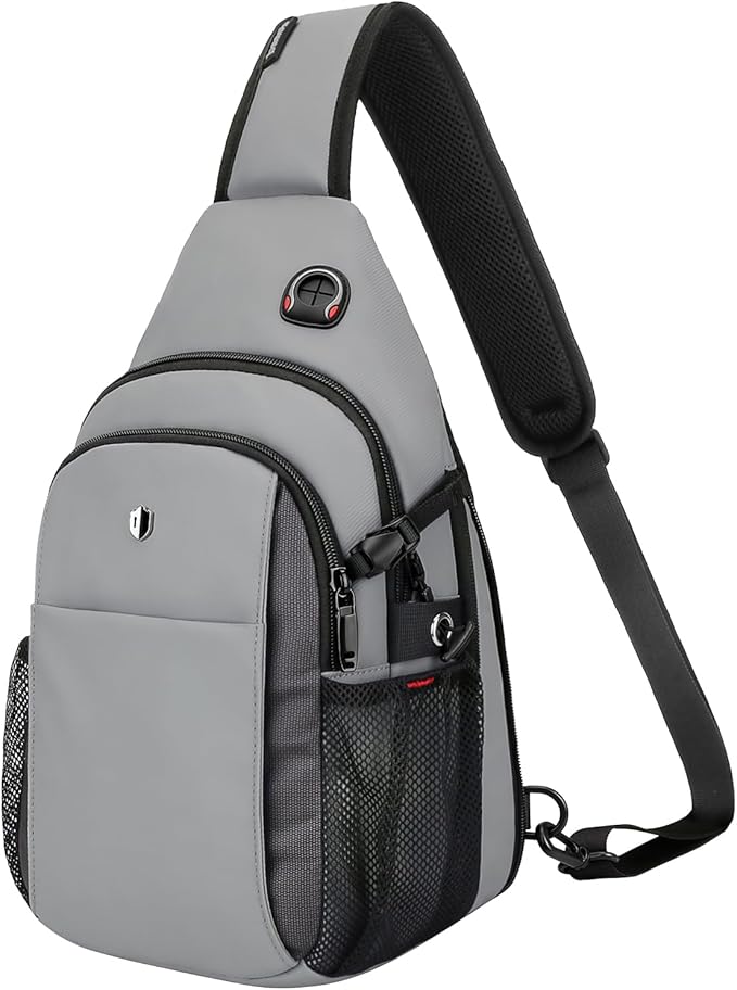 Expandable Sling Bag for Men, Anti-Theft Chest Pack with Water Bottle Pocket & Earphone Port, Crossbody Backpack for Hiking, Travel & Outdoor, Fits Switch 2, 11 Inch iPad, Grey | Mens Crossbody Bag by baaob