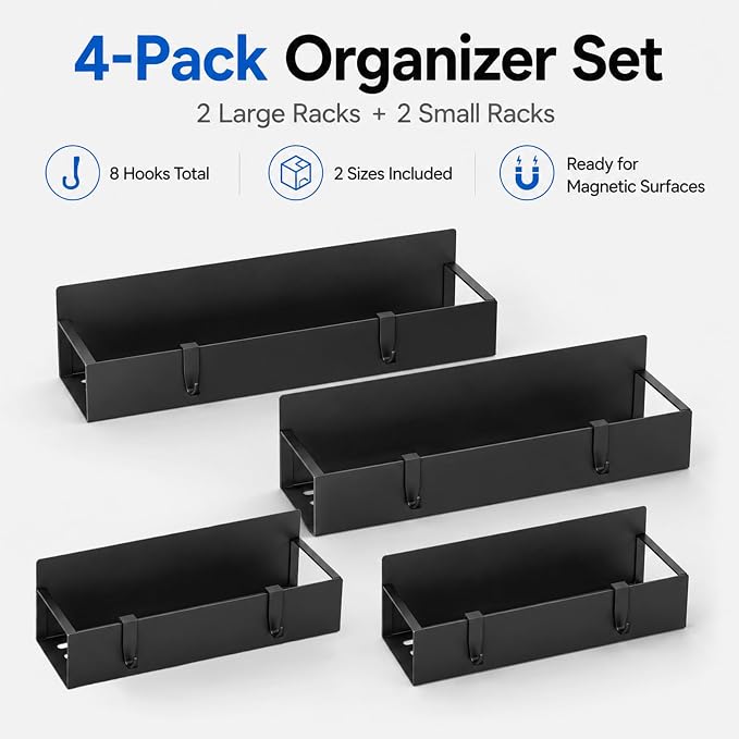 4 Pack Magnetic Cup Holder Heavy Duty, 12 Cup Capacity Water Bottle Organizer fit for Stanley Cup, Tumbler Storage Rack for Kitchen, Side of Fridge, Garage, Laundry Room, Cabinet, Pantry, RV - Black - Image 3