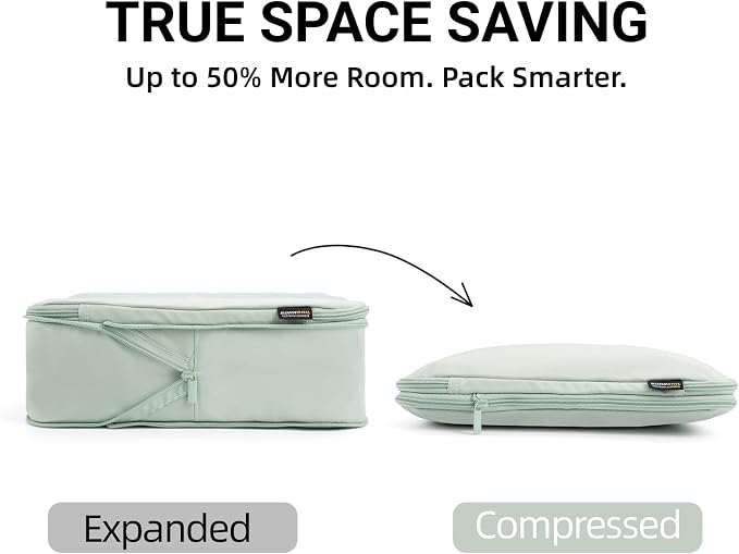 4 Piece Compression Packing Cubes for 3–7 Day Travel, Light Green | Wrinkle-Resistant Memory Fabric, Breathable Mesh Panel, Double-Zipper, Small to Large Size Bag, Smart Organization - Image 2