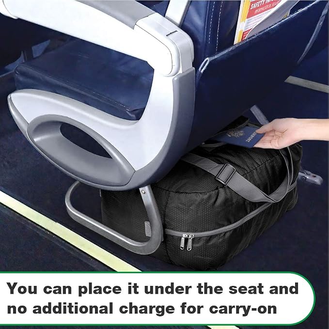 WANDF Foldable Personal Item Bag, Carry on Travel Duffle Bag | Frontier Airline Underseat Fit, 18x14x8 inches, Weekend Overnight Trips, Packable - Image 4