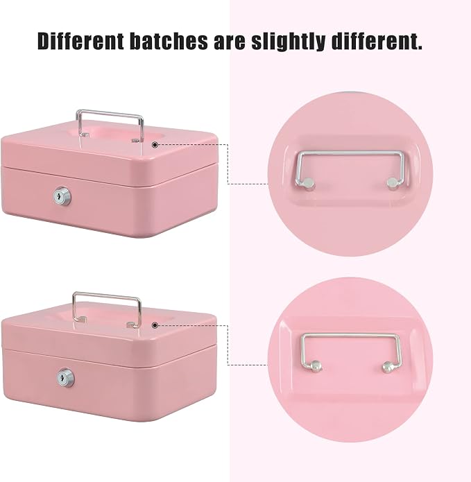 xydled Locking Steel Medium Cash Box with Removable Coin Tray and Key Lock,7.87"x 6.30"x 3.54",Pink - Image 7