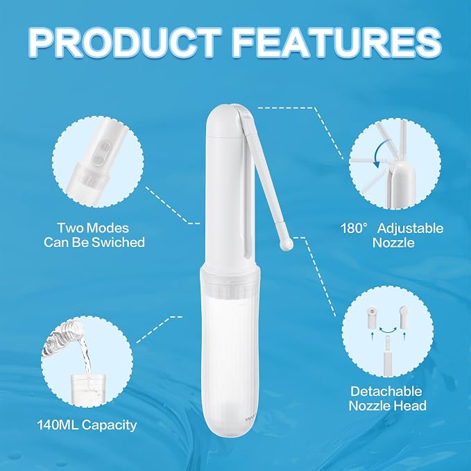 Portable Bidet for Travel 140mL Nozzle 180° Adjustment IPX6 Electric Handheld Bidet for Personal Hygiene Cleaning, Baby Wash, Postnatal Care, Perineal & Hemorrhoid Treatment(AM-US-NHJ001E) - Image 3