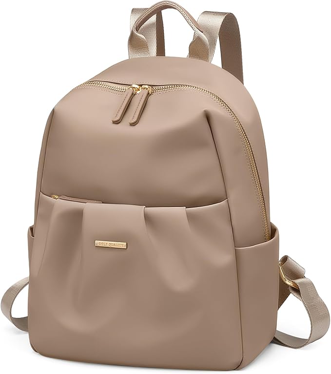 Small Backpack for Women, Cute Backpack Casual Work Daypack Purse for College Travel, fit 9.7 Inch,Champagne Brown by GOLFQUALITY