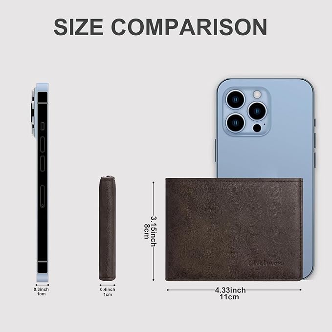 Chelmon Slim Wallet for Men ID Window with RFID Blocking Front Pocket Minimalist Bifold Bussiness Card Holder Gift for Men - Image 3