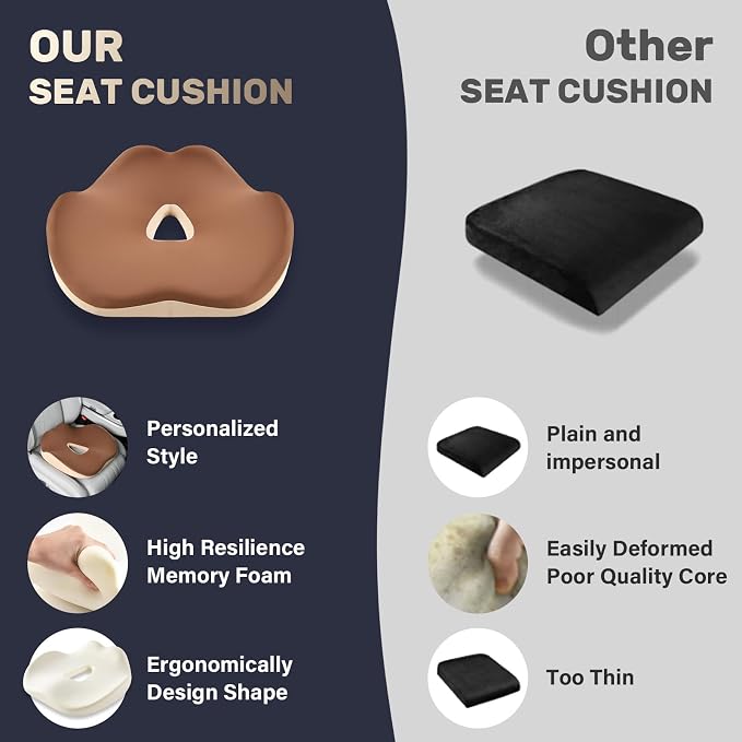 Coverado Car Seat Cushion with Memory Foam, Ergonomic Driving Seat Cushion for Sciatica, Tailbone, Back Pain Relief, Premium Non-Slip Washable Cushion for Car, Driver, Office, Wheelchair - Image 8