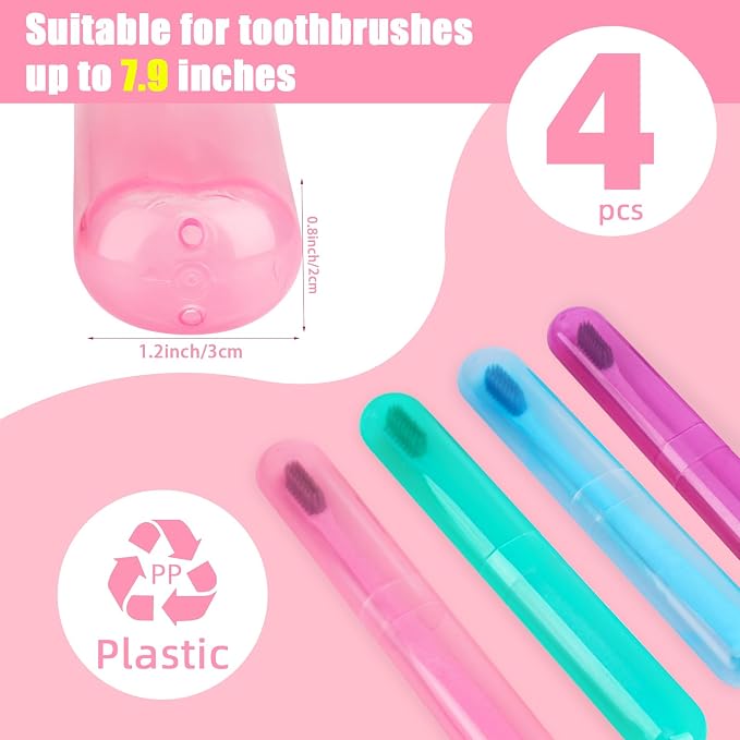 Hooqict 4 Pack Travel Toothbrush Case Portable Travel Toothbrush Holder Plastic Toothbrush Container Protector Cover Case for Traveling, Bathroom, Camping, Home, School, Business - Image 2