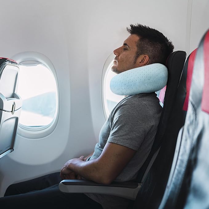 Travel Neck Pillow Memory Foam Pillow Support Pillow U Shape Compact & Lightweight Neck Pillow for Sleeping Travel for Plane, Car, Home, Office Camping Light Blue - Image 7
