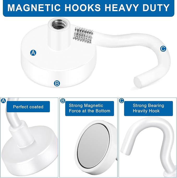 LOVIMAG Magnetic Hooks, Cruise Essentials 2026, 12 Pack-30LBS | Heavy Duty Strong Magnet Hook for Cruise Cabin, Refrigerator Fridge, Ship, Classroom, Kitchen Grills, White - Image 5