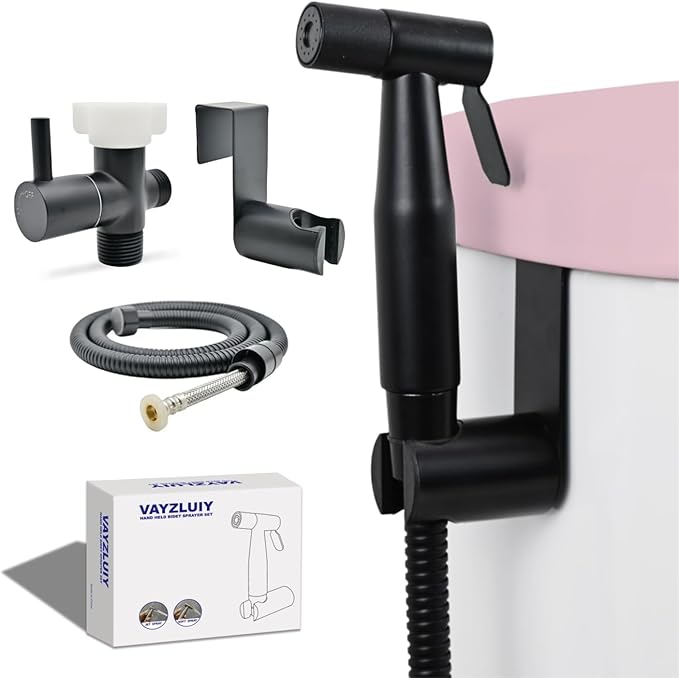 Vayzluiy Handheld Toilet Bidet Sprayer for Toilet-Adjustable Water Pressure Control with Bidet Hose for Feminine Wash, Stainless Steel Brushed Nickel Cloth Diaper for Baby Wash (Matte Black, 1) by Vayzluiy
