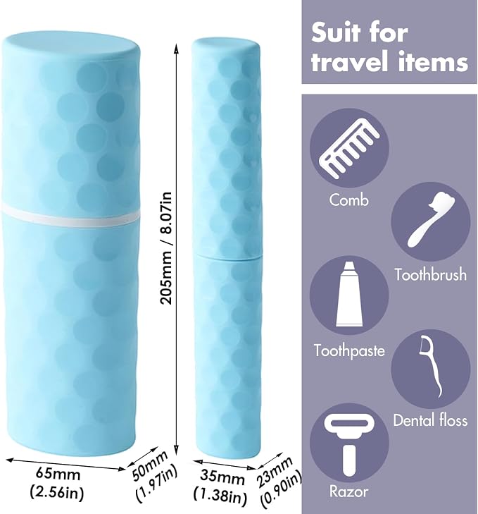 3Pcs Travel Toothbrush Case, Portable Travel Toothbrush Holder with Dot,Toothpaste Container for Family Trip, Camping, School, 8.1x2.5x2 / 8.1x1.4x0.9(Purple+Blue) - Image 2
