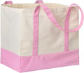 1-Pack Heavy Duty Canvas Reusable Grocery Bags, 8.3 Gal Foldable Large Tote with Handles, Washable Eco-friendly Bags with 5 Pockets, (Pink/Beige) by CNaiyunpin
