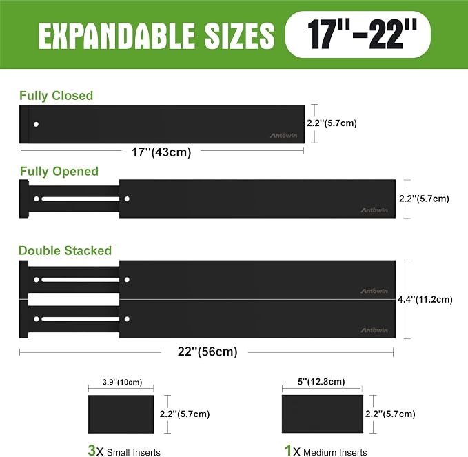 10pack Bamboo Drawer Dividers, Expandable Drawer Separators Splitter, 17-22 inches Adjustable Spring-loaded Organizer for Large Utensil, Clothes, Tools Drawers(Black) - Image 3