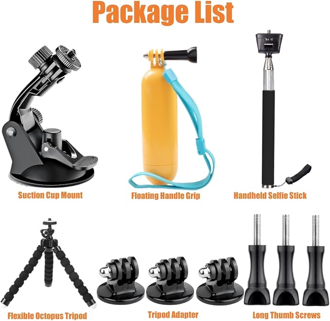 4 in 1 Action Camera Accessories Kit, Floating Handle Grip, Suction Cup Mount, Handheld Selfie Stick and Mini Octopus Tripod, Action Camera Mount Bundle for Recording VLOG/POV - Image 7
