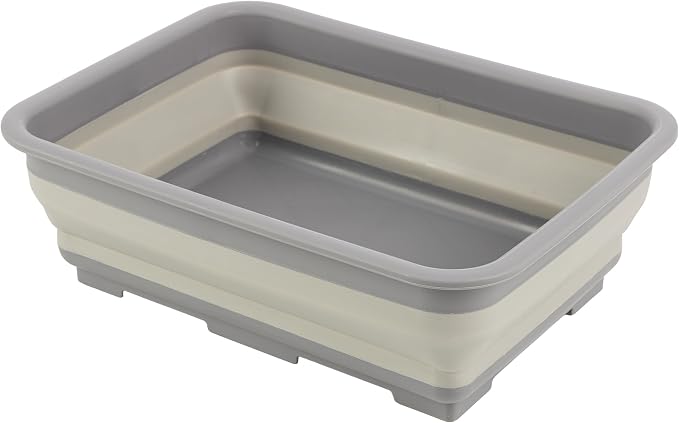 Collapsible Bucket for Cleaning - 7.27L Foldable Wash Bin Dish Tub - Collapsible Wash Basin or Camping Sink for Beach, Tailgating, or Soaking Laundry - Cleaning Supplies by Wakeman (Gray) by Wakeman