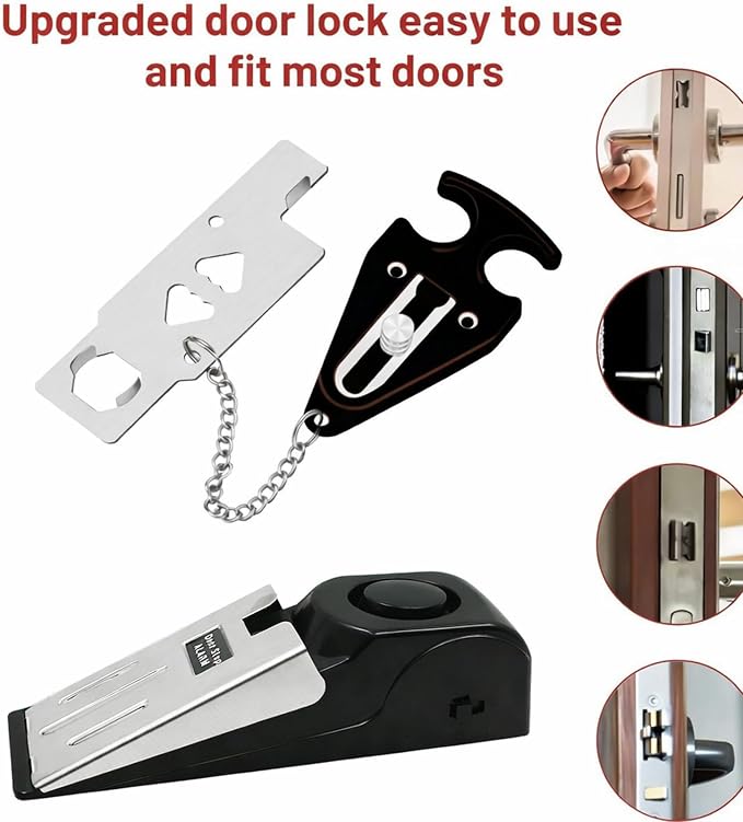 Portable Door Lock & Door Stop Alarm Set, Door Security Devices | Dual Protection for Travel Hotel Apartment College Home, Safety Locks for Doors with 120dB Siren - Image 5