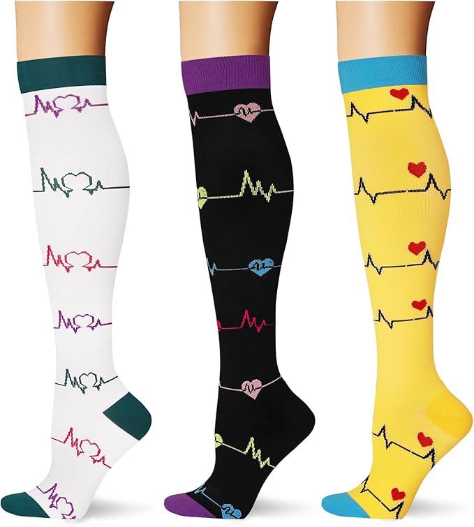(3 pairs) Compression Socks 20-30 mmHg Long Knee High Socks for Women Men Support Athletic Travel Daily Wear by Saniripple
