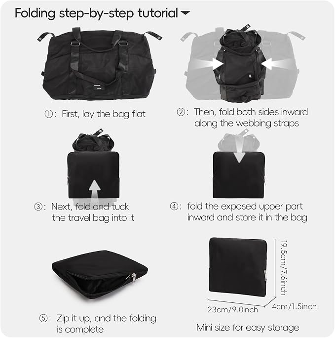 TINYAT Foldable Travel Duffle Bag Expandable Personal Item Travel Bag,32L | Expandable Gym Bag for Women Weekender Carry On Overnight Tote Large Capacity Portable Luggage Bag - Image 6