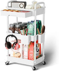 Sorgion 3 Tier Rolling Cart Organizer,Laundry Room Bathroom Organizers and Storage Office Shelves Mobile Shelving Unit Kitchen Trolley Cart with Wheels for Art,Craft,Diaper,Bedside,Snack(White) by Sorgion