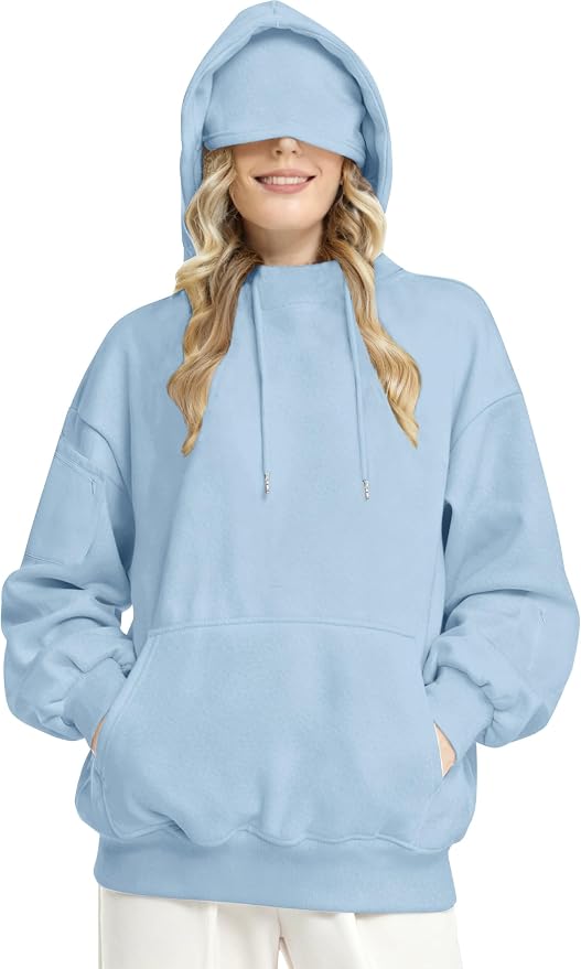 Unisex Travel Hoodie with Eyemask Fleece Sweatshirt Fall Winter | Airplane Hoodie with Multi Pockets & Eye mask Womens Sweatshirts Comfort Pullover Fleece Sweaters Fashion Tops for Couples by Eocicvvi