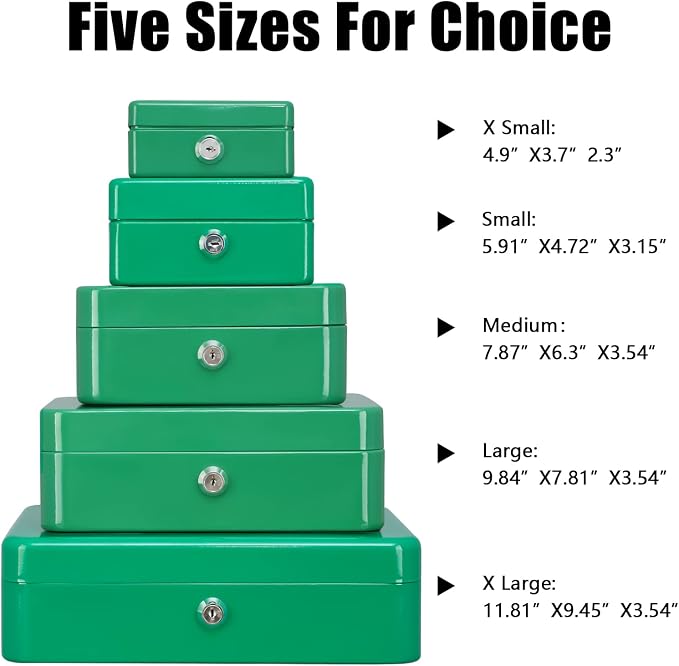 KYODOLED Large Lock Box with Money Tray,Storage Cash Box with Lock,Safe Metal Box for Money,9.84"x 7.87"x 3.54" Green Large - Image 7