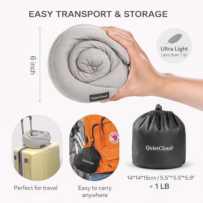 Travel Neck Pillow Hooded Memory Foam 360° Head & Chin Support, Lightweight Breathable Adjustable Fit Travel Neck Pillow with Eye Mask, Earplugs & Carry Bag for Airplanes, Car, Bus, Train & Long Trips - Image 7