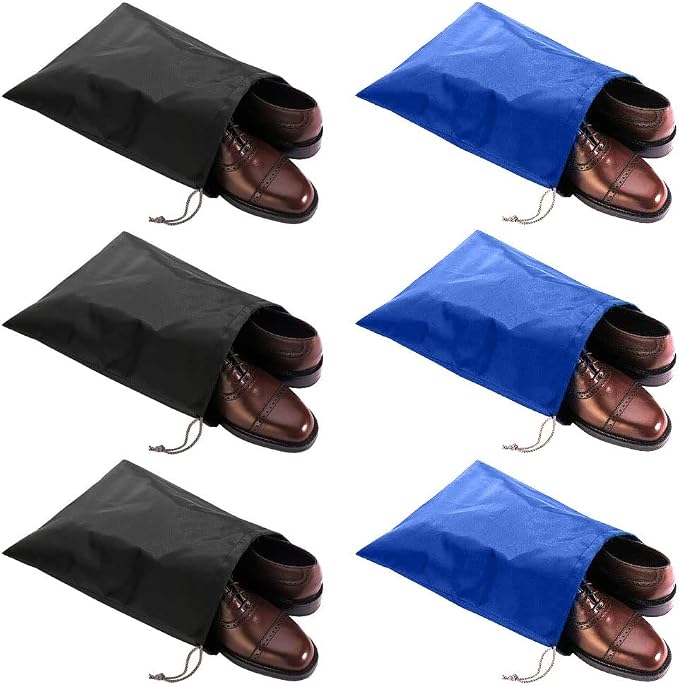 6 Pack Waterproof Nylon Shoe Bags Travel Bags for Men Women (Black+Blue, 15.1"(L) x12.2"(W)) - Image 2