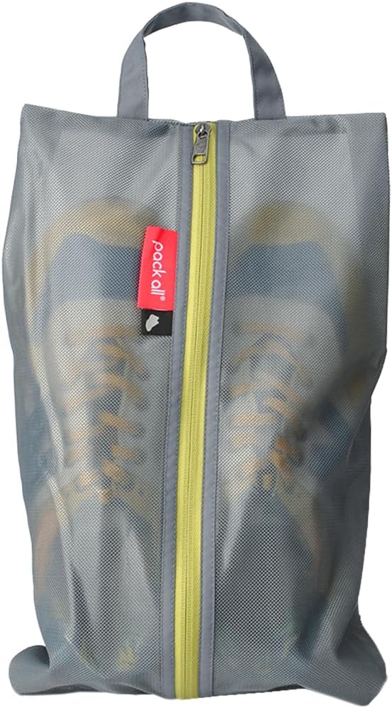 pack all Shoe Bag for Travel, Dual Pocket Shoe Pouch for Sports | Water-Resistant, Odor-Resistant, Dustproof, Portable, Soccer Cleats & Gym Storage, Fits Up to Size 11, Grey by packall