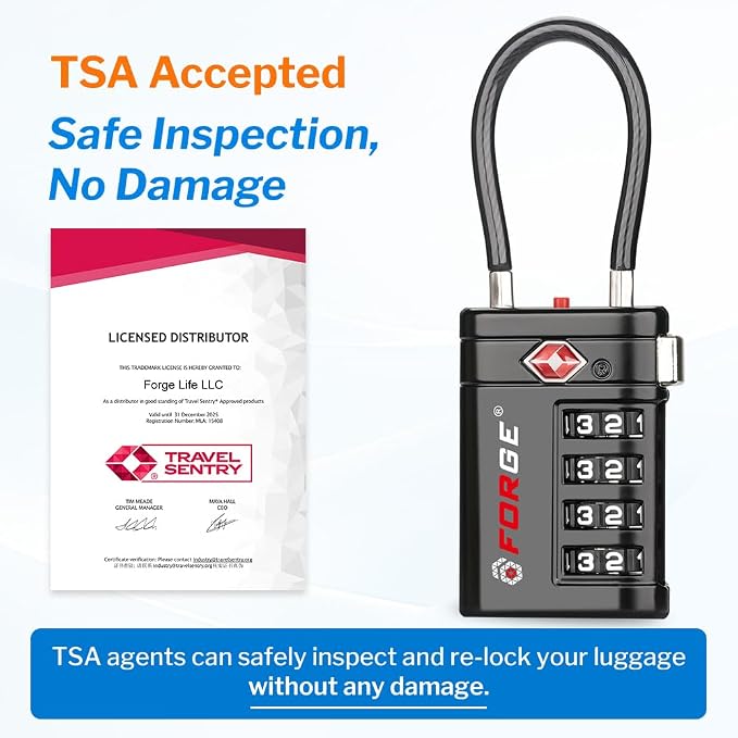 Forge TSA Approved Luggage Locks 4 Digit Combination TSA Travel Locks with TSA008, Open Alert Indicator, Zinc Alloy Body for Luggage, Suitcase, Backpack, and More. 1 Black Lock. - Image 2