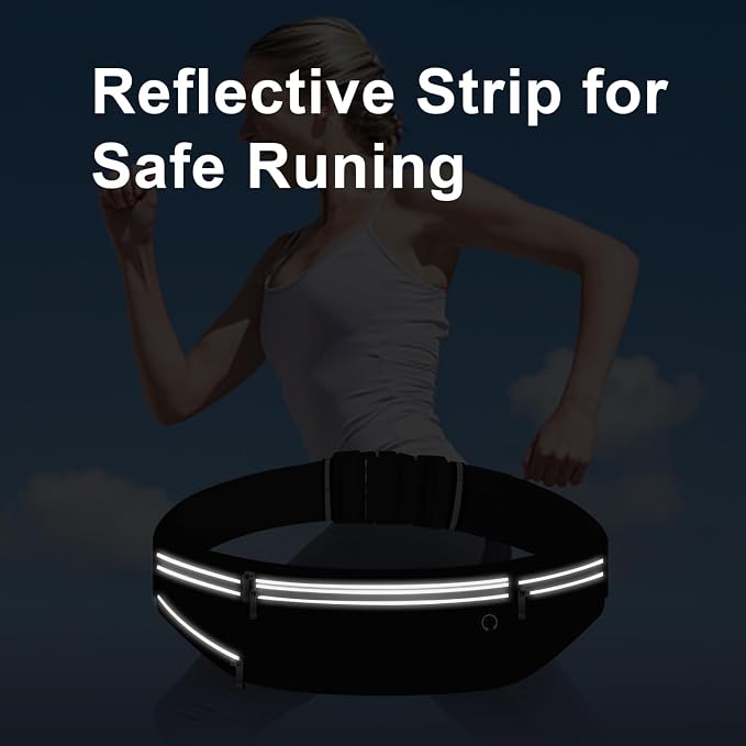 Slim Running Belt for Women Men,Runners Fanny Pack Phone Holder,Money Belt,Running Gear Accessories,with 3 Pockets (Jet Black) - Image 6