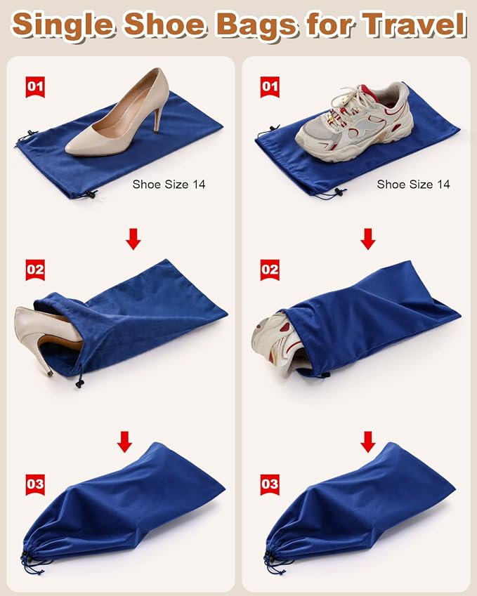 4 Pcs Single Shoe Bags for Travel, Velvet Bags, Palace Blue, 17.3x8.6 Inch | Washable & Reusable Travel Shoe Bags, Dustproof Shoe Bags with Drawstring Closure, Suitable for Travel, Home Storage - Image 4