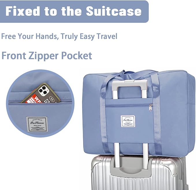 Duffel Bags for Traveling Women Sports Gym Tote Bag Water Resistant Travel Carry on Duffel Bag Weekend Overnight Bag (Blue) - Image 2