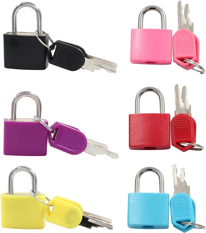 Waziaqoc 6 Pcs Luggage Locks with Keys | Small Suitcase Padlock, Mini Metal Padlock, For Travel Bags, School Gym Locker, Toolbox - Image 5