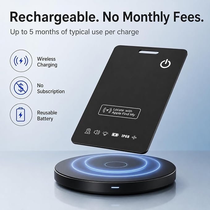 Rechargeable Wallet Tracker Card for Apple Find My, iOS Only, 2 Pack | Ultra-slim fit, sound alerts, last known location, up to 5 months per charge, no subscription; a practical travel gift - Image 5