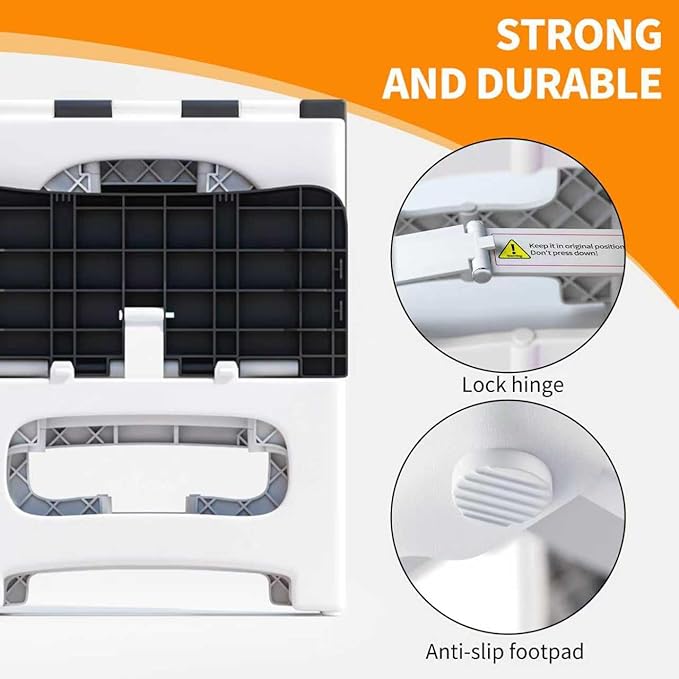 2 Step Stool Foldable, Non-Slip Steps, Folding Step Stool for Adults & Kids, Plastic Stool Pool Ladder, Collapsible Stools 2 Step Ladder for Kitchen Toilet Bedroom Office RV, Holds 330 lbs - Image 6