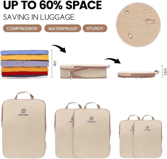 PFEYRPK Lightweight Compression Packing Cubes for Suitcases, Compressible Expandable Travel Packing Organizer with Clear Toiletries and Backpack Bag, Travel Essentials for Carry on Luggage 7 Set - Image 4