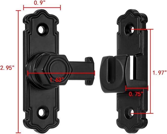 3 Packs Black Aluminum Alloy 90/180 Degree Gate Lock,Barn Door Latches | Flip Gate Latches,Right Angle Door Lock Latch,Sliding Door Latches,for bedroom,garage,window,pet enclosures,drawer,cabinet - Image 2