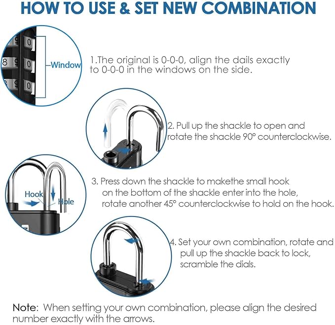 2 Pack TSA Approved Travel Luggage Locks, Combination Lock Alloy Body, Keyless 3-Digit Padlocks, Travel Sentry Accepted Compatible Padlock for Gym Locker, Golf Bag Case, Backpack, Black-by GIVERARE - Image 6