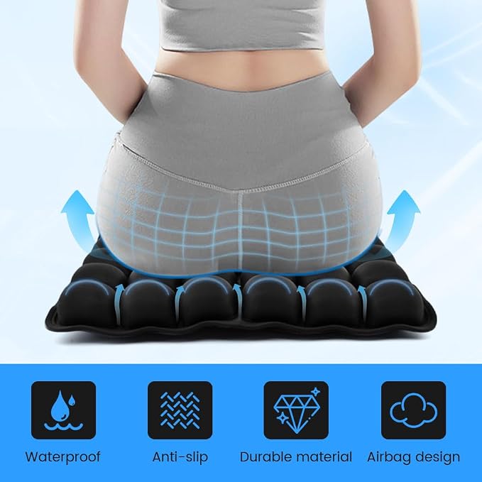 Airplane Seat Cushion, Portable Air Pad with Built-in Pump for Long Flights & Car Rides, Inflatable Seat Cushion for Office,Travel & Hard Dining Chairs, Ergonomic Comfort Support(COLOR:Black) - Image 5