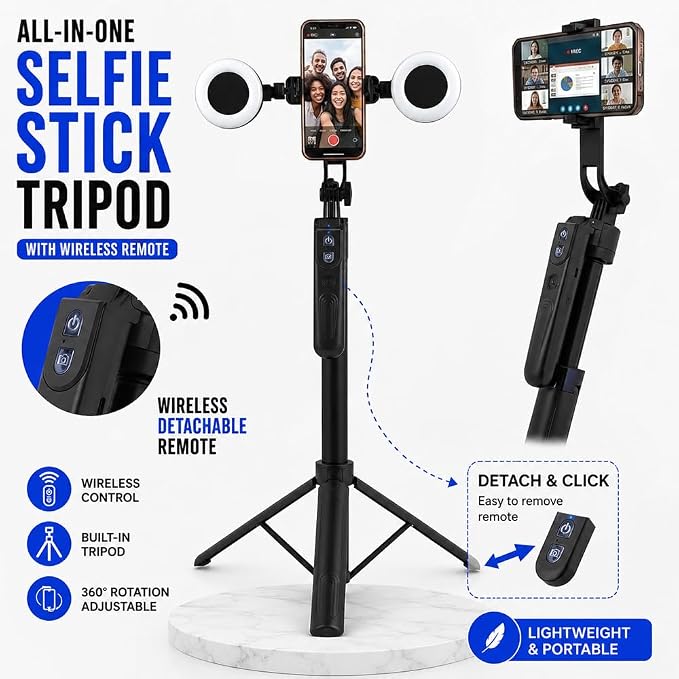 70" Auto Face Tracking Tripod for iPhone with Light, 360° Rotating Selfie Stick for Android with Remote & Gesture Control, Phone Holder Video Recording for Content Creators, TIKTok & Live Streaming - Image 3
